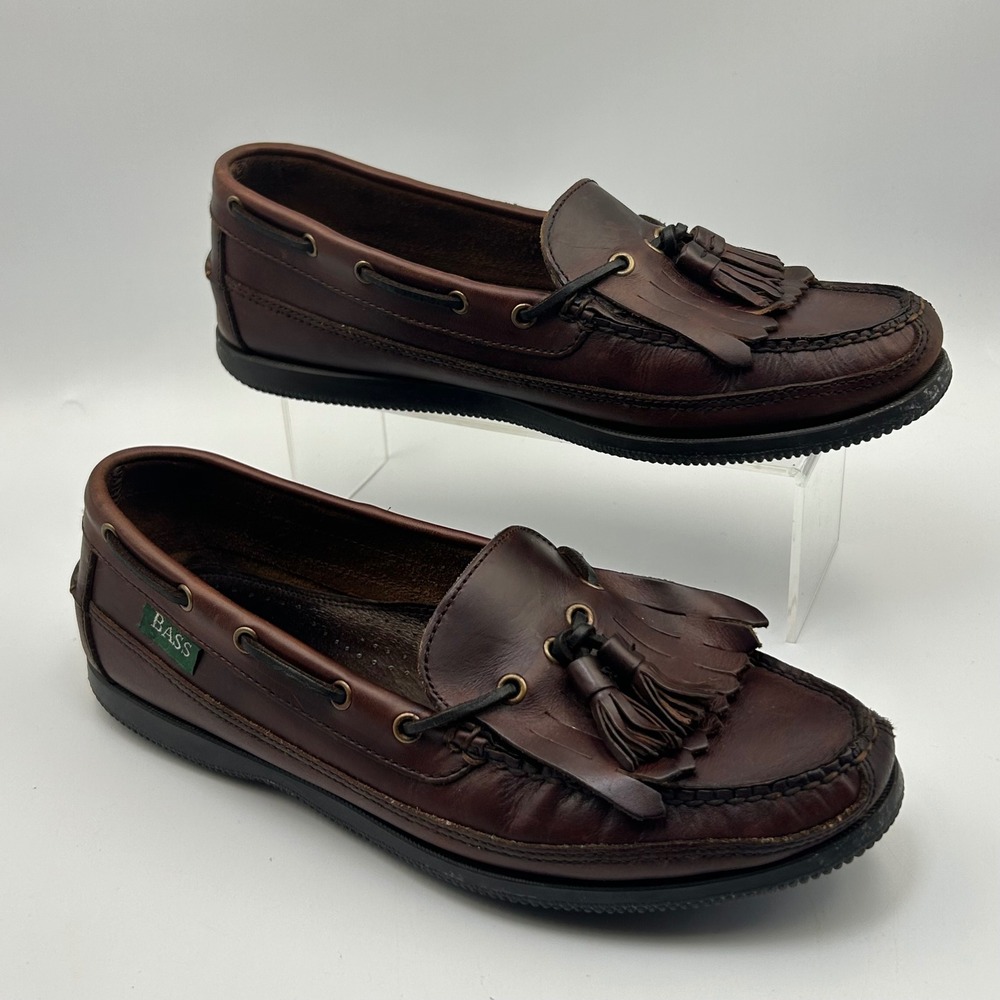 Bass Flint Loafers Mens 10 M Brown Leather Kiltie Tassel Preppy Dark Academia